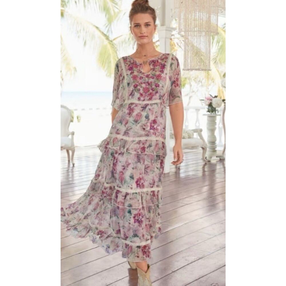 NWT Sundance Catalog Long Floral Tiered “Dreams in Bloom Dress” size PS $278